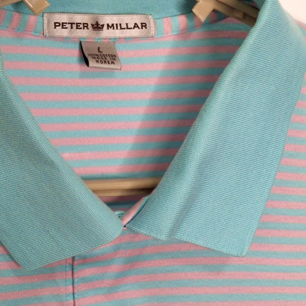 Peter Millar SS Striped Cotton Polo Shirt Large - Picture 8 of 12
